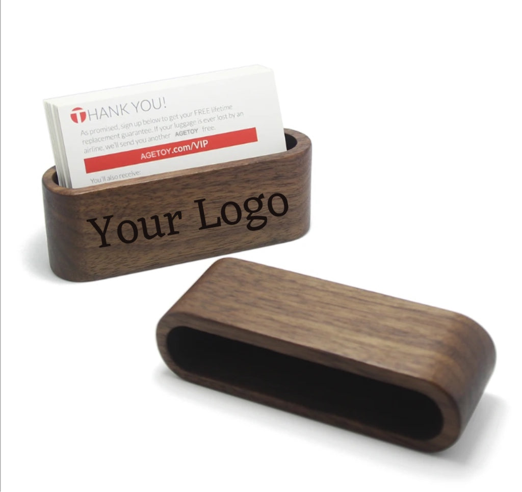 Custom Name Walnut Beech Wood Business  Desk Card Displayer