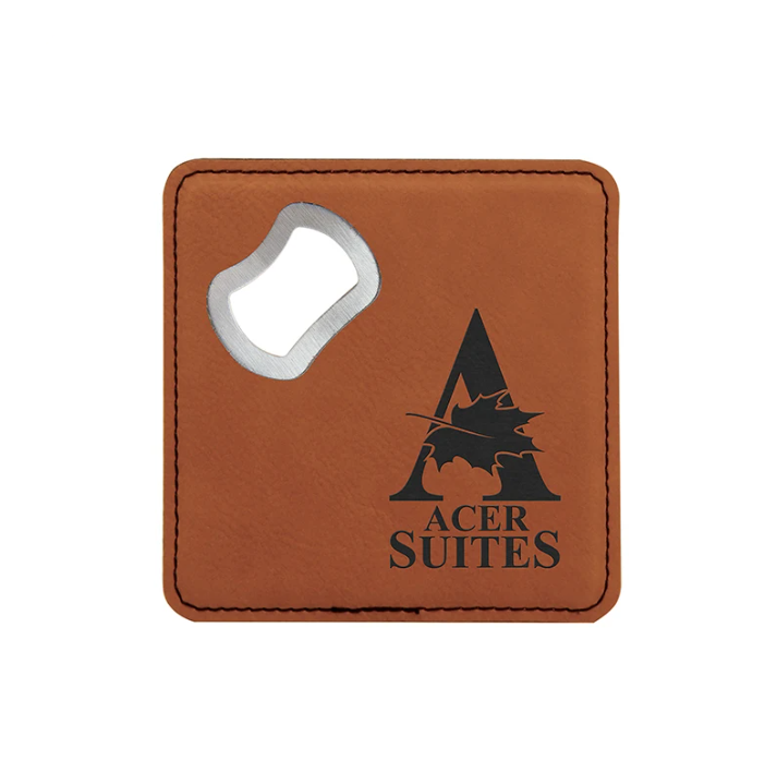 Leather Custom  Engraved Logo Coaster &Bottle Opener