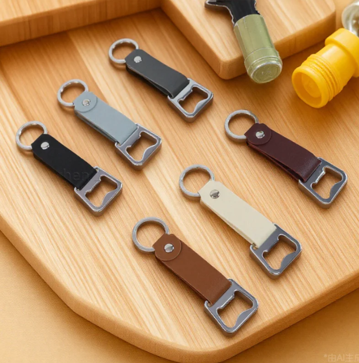 Leather Wine Beer Bottle Opener Key Ring Logo