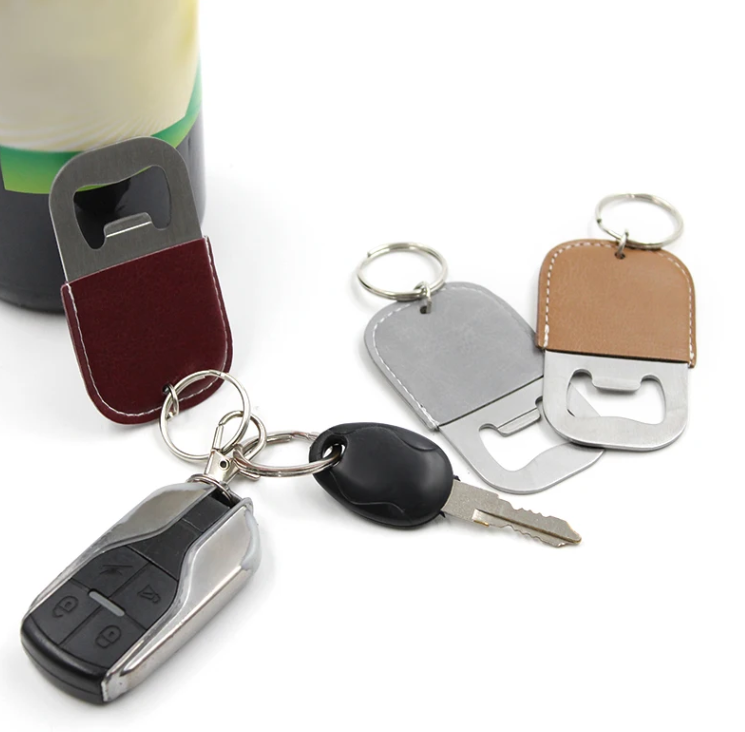Leather Wine Beer Bottle Opener Key Ring Logo Bottle Opener