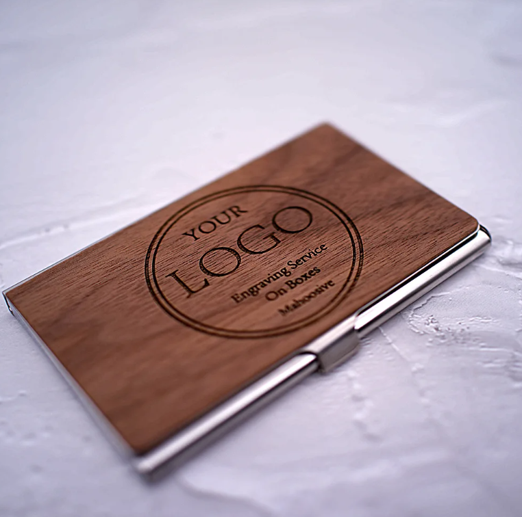Custom Engraved Cherry Wood Business Card Holder