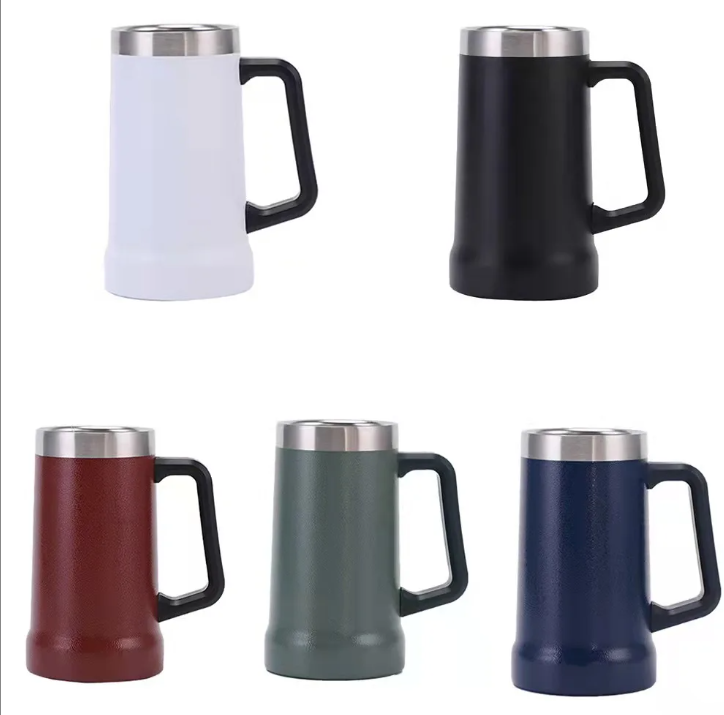 24oz Grip Stainless Steel Vacuum  Mug With Handle Lid Tumbler