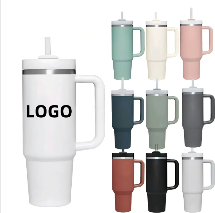 40oz Steel Travel Mug Tumbler with Straw & Handle