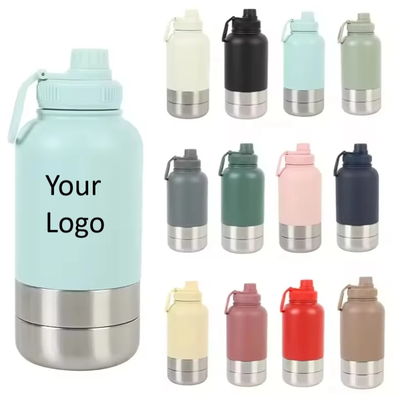 Insulated Dog Water Bottle Storage Case 3 in 1 32Oz Portable Pet Feeder Travel Bowl Stainless Steel Tumblers