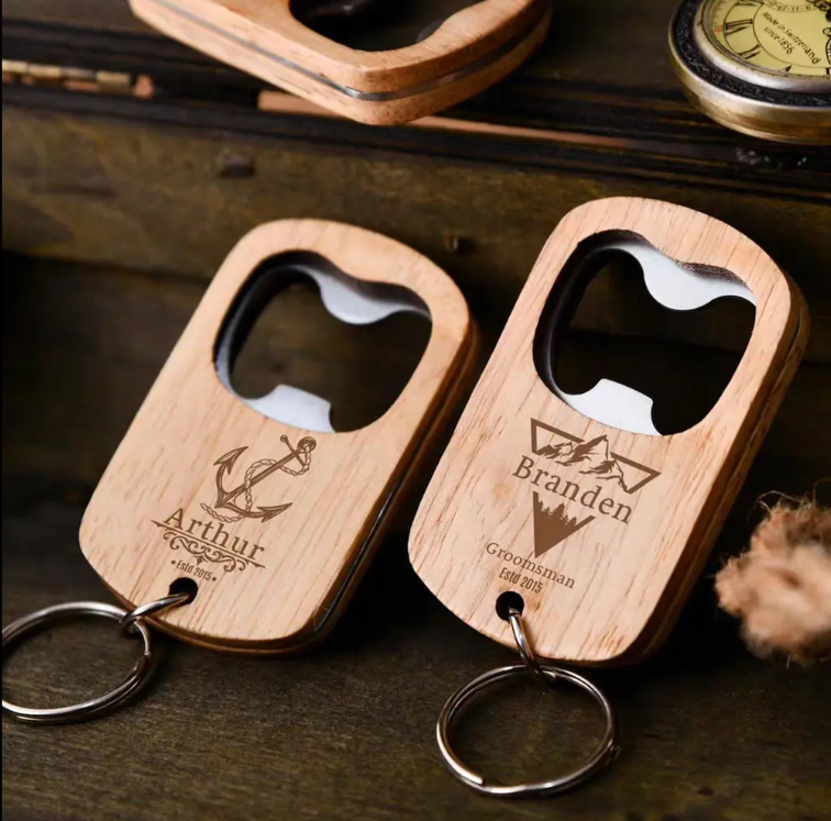 Wooden keychain bottle opener