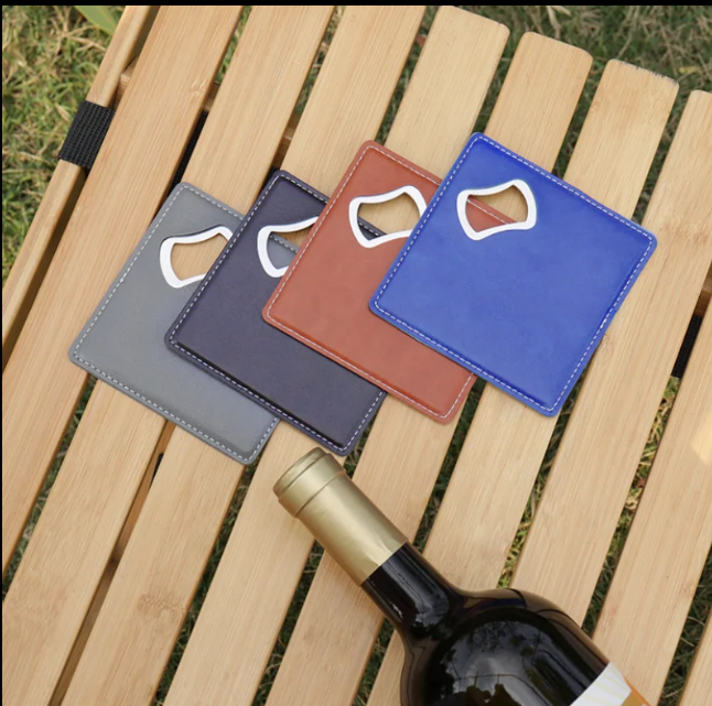 Leather Custom  Engraved Logo Coaster &Bottle Opener