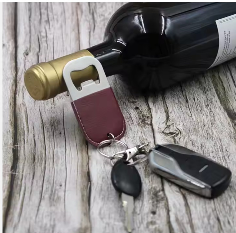 Leather Wine Beer Bottle Opener Key Ring Logo Bottle Opener