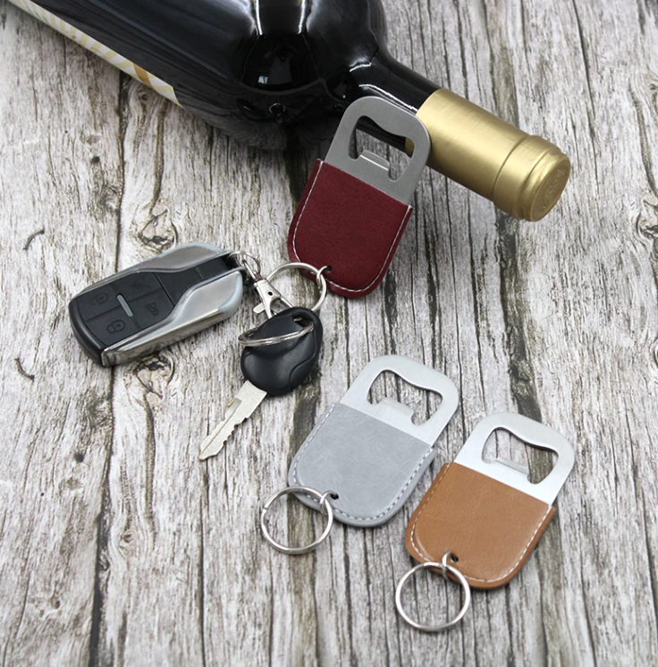 Leather Wine Beer Bottle Opener Key Ring Logo Bottle Opener