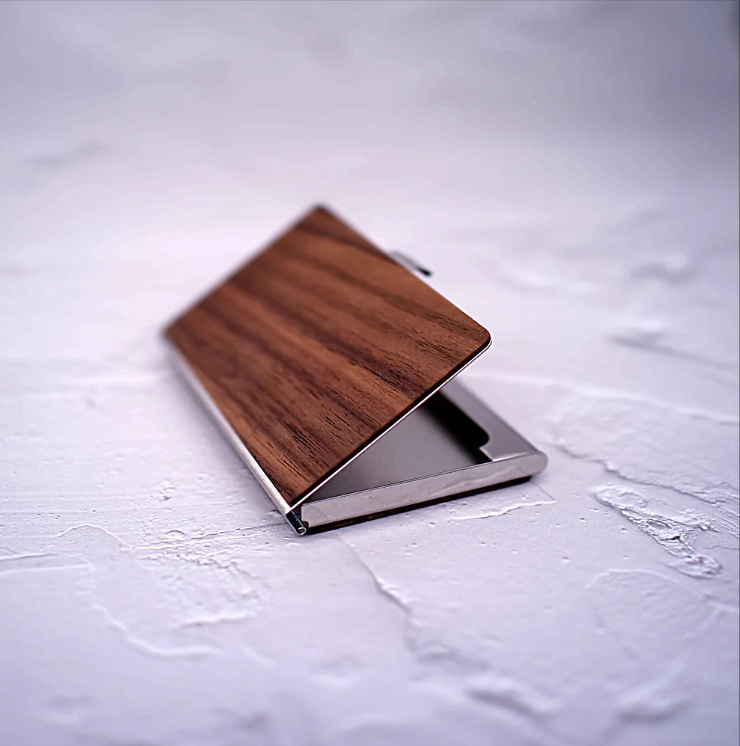 Custom Engraved Cherry Wood Business Card Holder