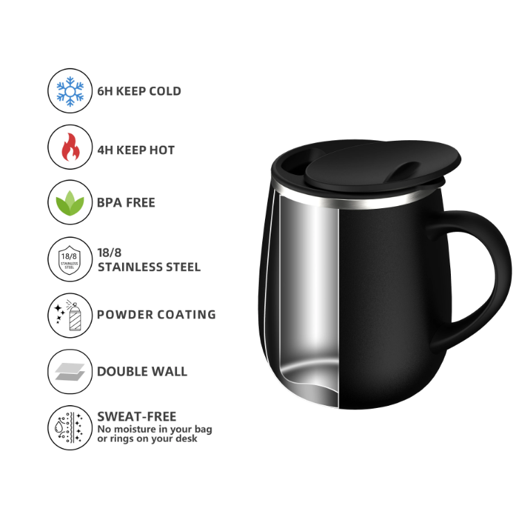16oz Stainless Steel Coffee Cup  With Handle Lid