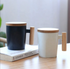 Porcelain Mug Bamboo Lid Wooden Handle with Spoon