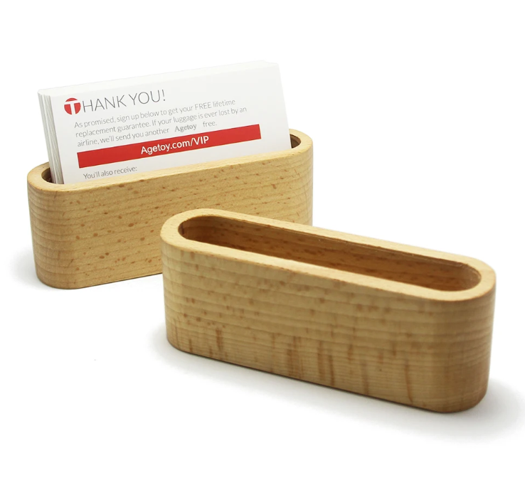 Custom Name Walnut Beech Wood Business  Desk Card Displayer