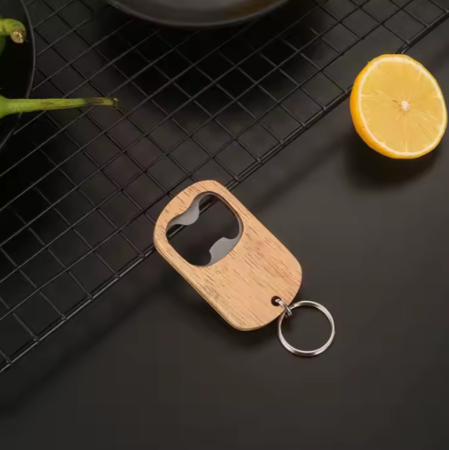 Wooden keychain bottle opener