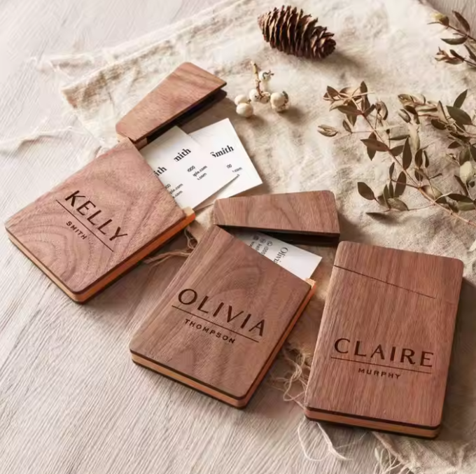 Natural Custom Engraved Wood Business Card Holder