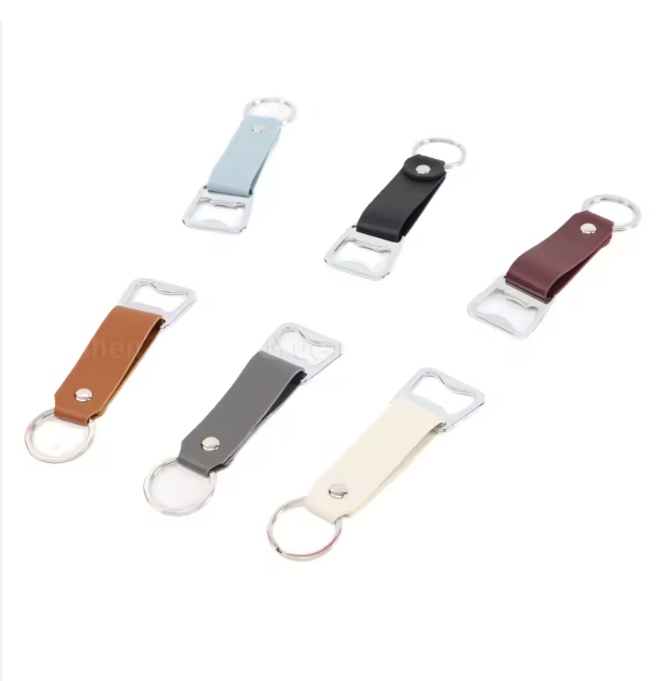 Leather Wine Beer Bottle Opener Key Ring Logo